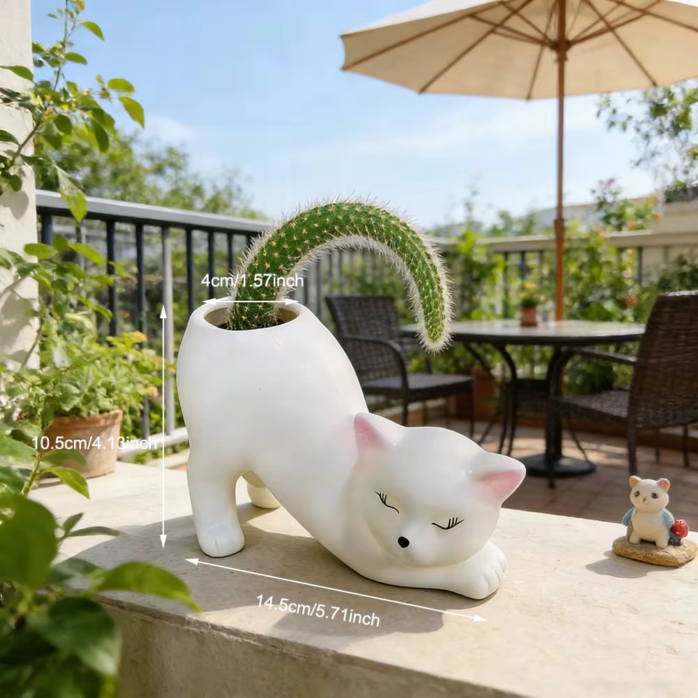 Pot de fleurs créatif en forme de queue de chat mignon de dessin animé pour plantes succulentes et cactus