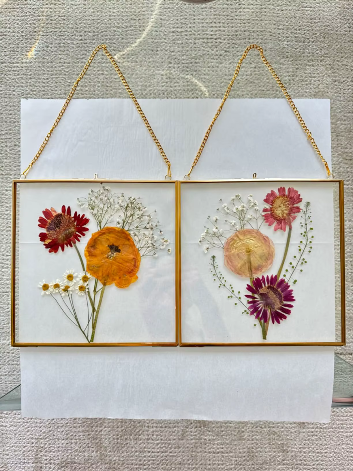 Cadres de fleurs pressés suspendus