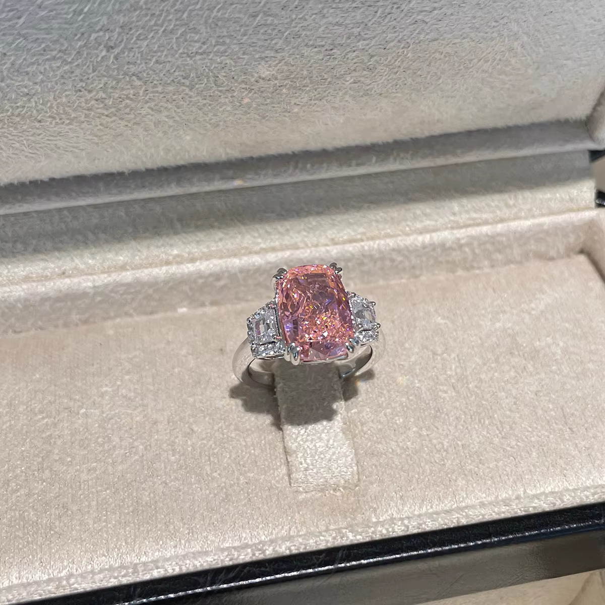 Bague en argent sterling S925 avec diamant rose taille fleur de glace, bague rectangulaire de luxe légère avec diamant à haute teneur en carbone pour femme