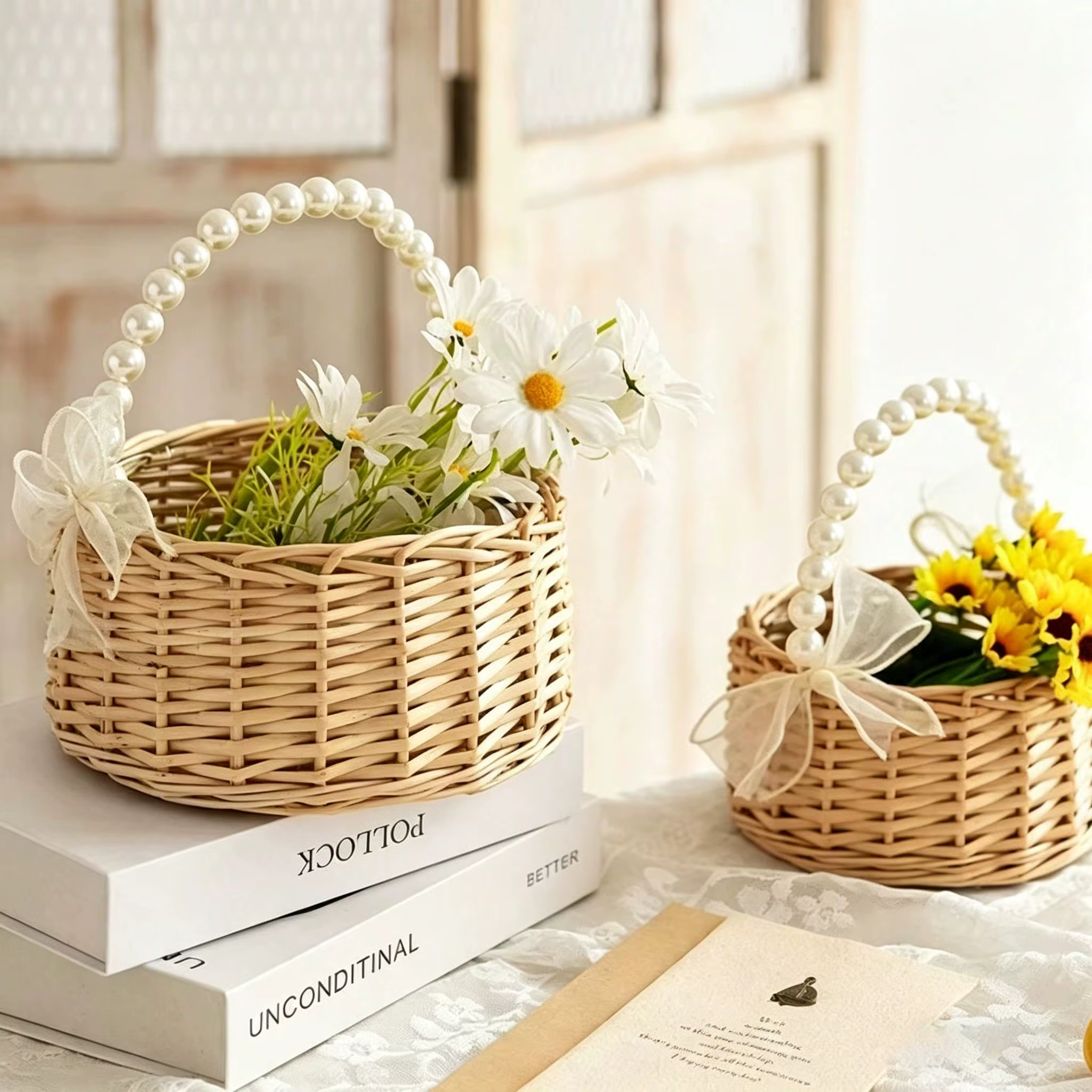 Panier à fleurs tissé en rotin Pearl Princess