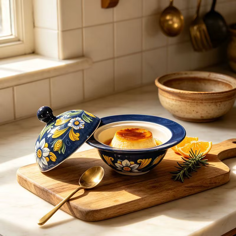 Bol en céramique créatif avec couvercle, style rétro européen, résistant aux hautes températures, couleur sous-glaçure, vaisselle pour dessert et pot à ragoût