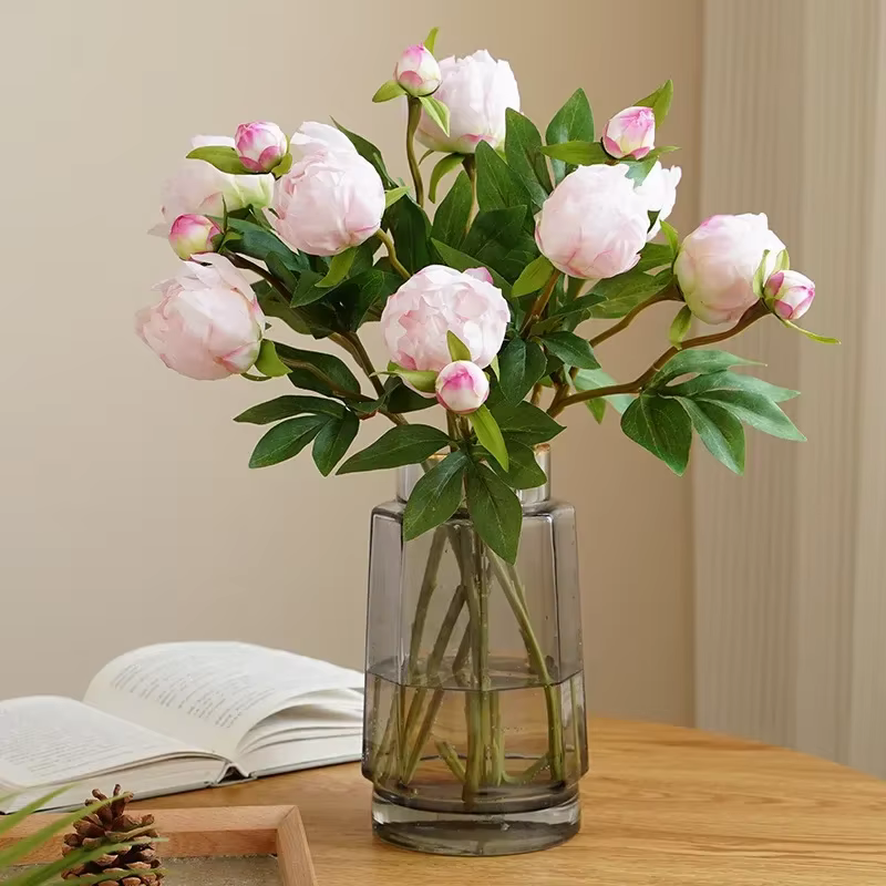 Lot de 10 fausses pivoines à 2 têtes