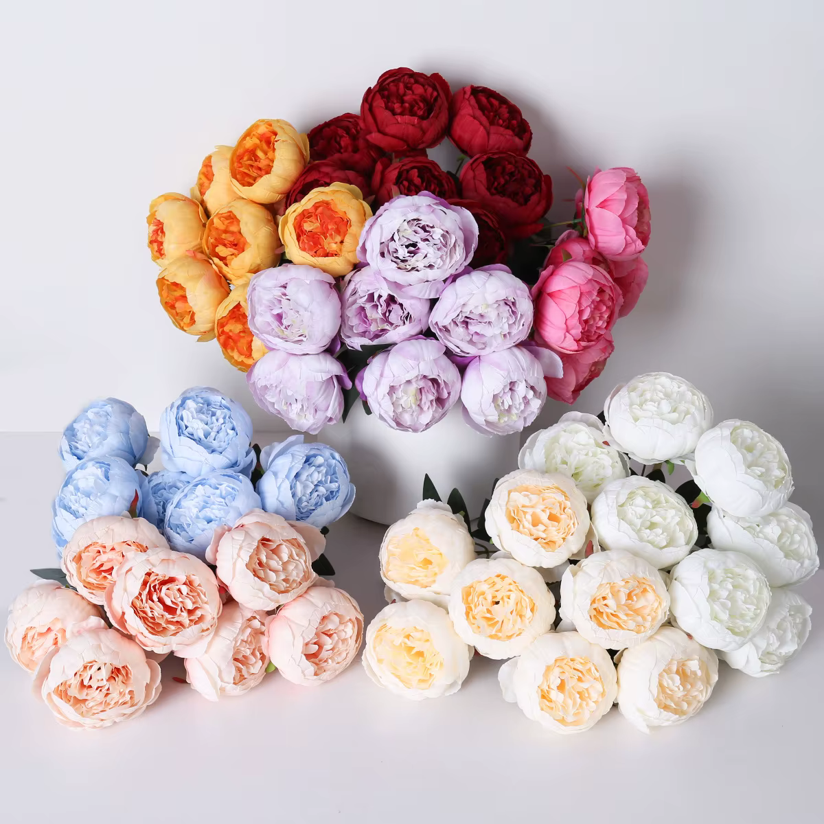 Bouquet de 7 grandes pivoines artificielles en soie pour mariage en extérieur