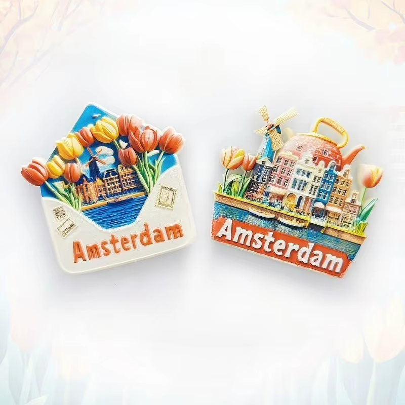 Aimant de réfrigérateur à fleurs d'Amsterdam – Souvenir de tulipe néerlandaise 3D