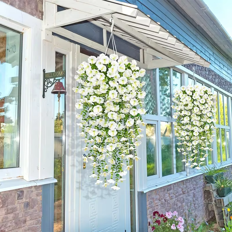75 cm blanc Crochet fleur artificielle matin gloire tenture murale fausses plantes violettes suspendus