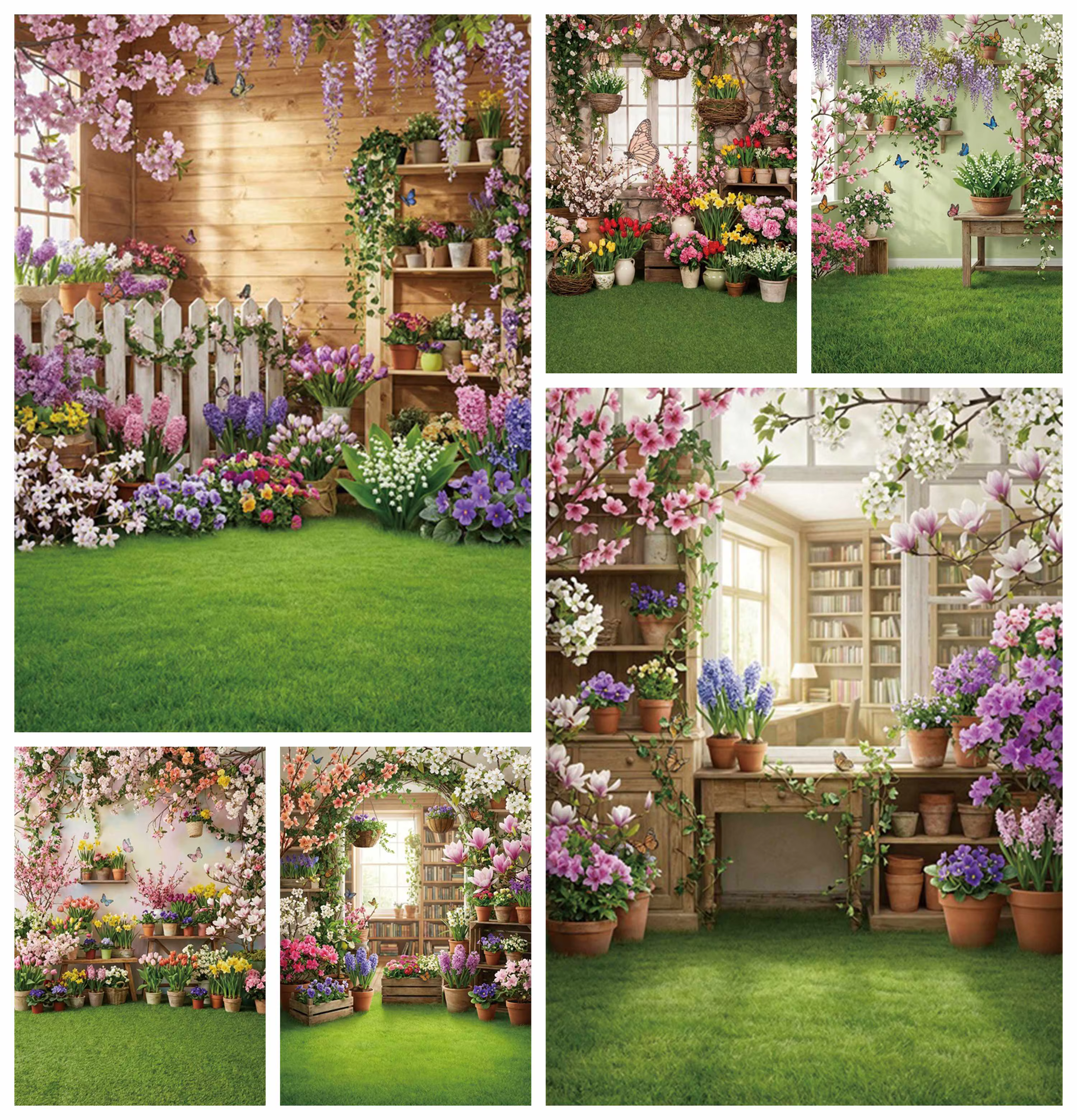 MOON.QG Toile de fond de printemps à fleurs pour serre et jardin
