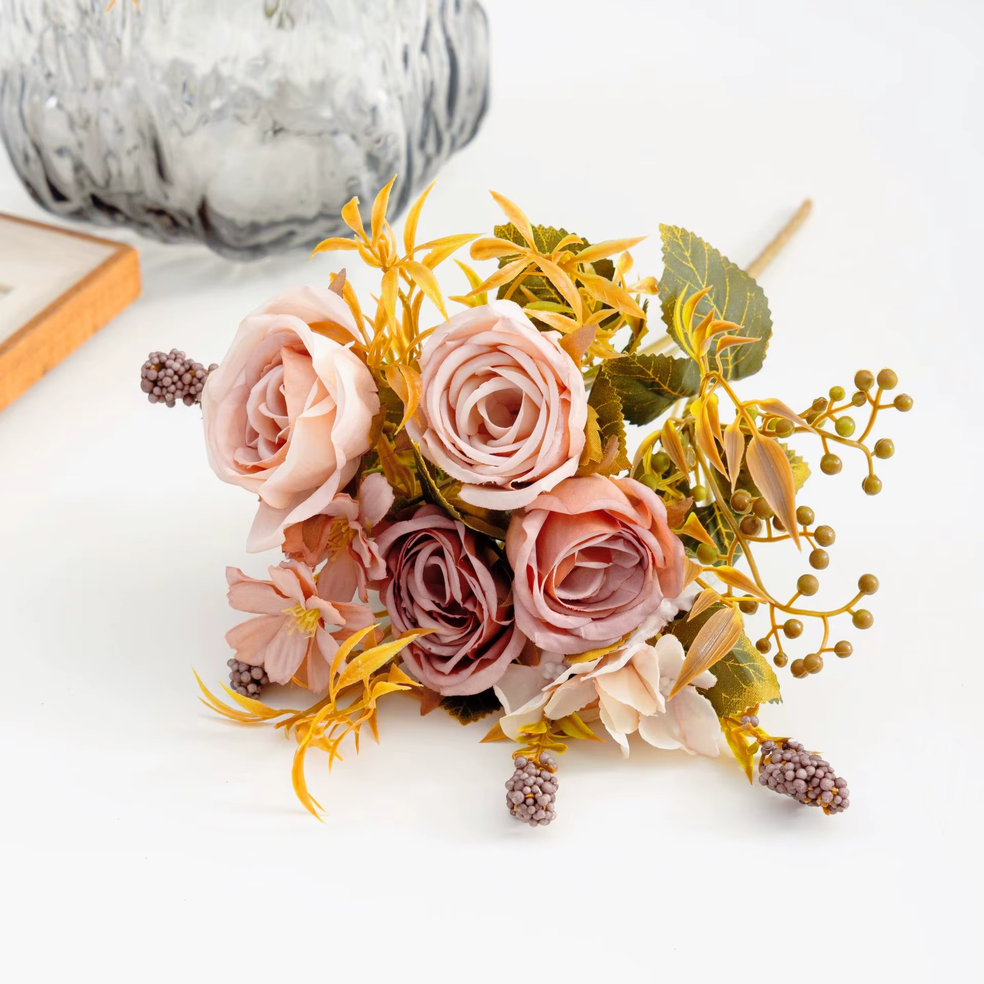 Roses automne fleurs artificielles soie pivoine hortensia grand Bouquet de mariée mariage maison fête bricolage décoration fausses fleurs