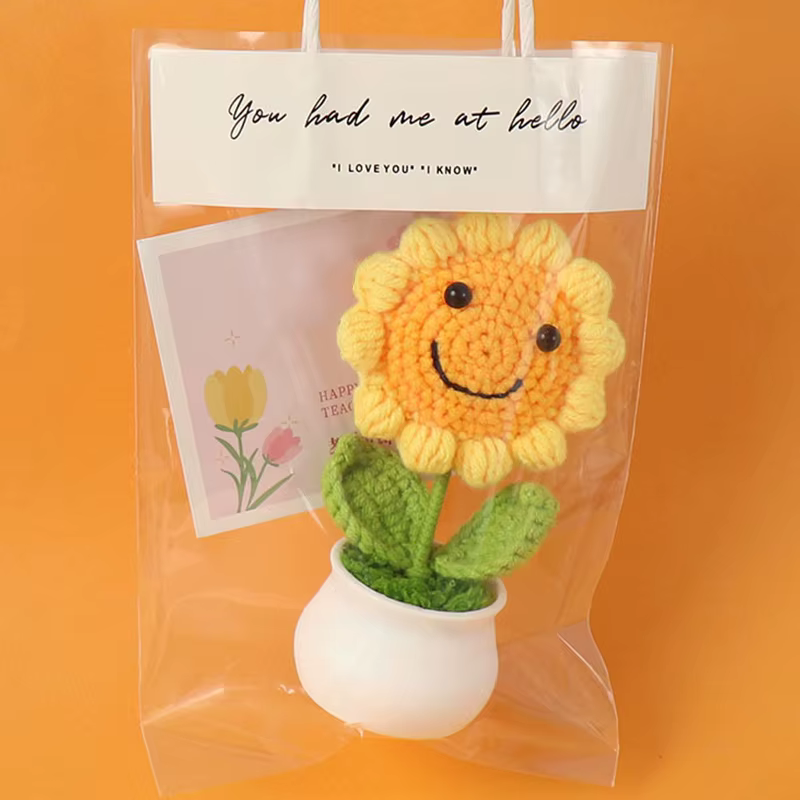 1 pièces fleurs artificielles créatives mignon Crochet Pots de tournesol tricoté fleur à la main cadeau maison cadeaux d'invité de mariage décor de bureau