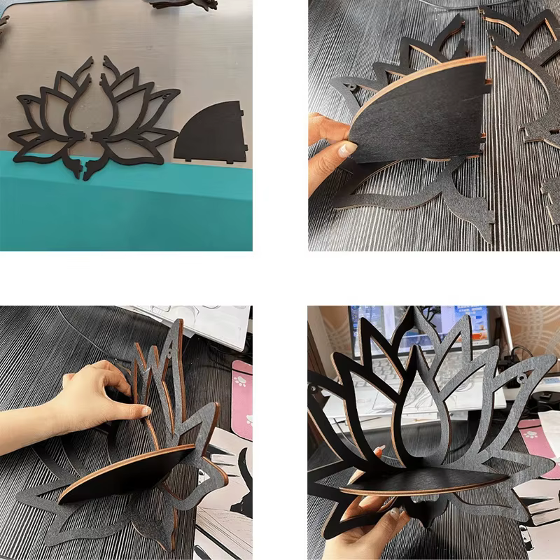 Support décoratif creux en bois Lotus