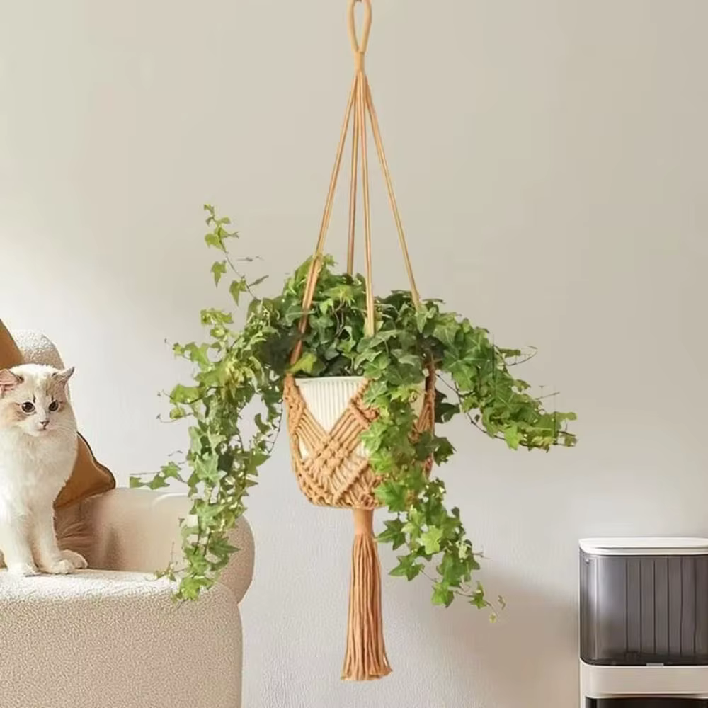 Porte-plante bohème en corde de coton tressée