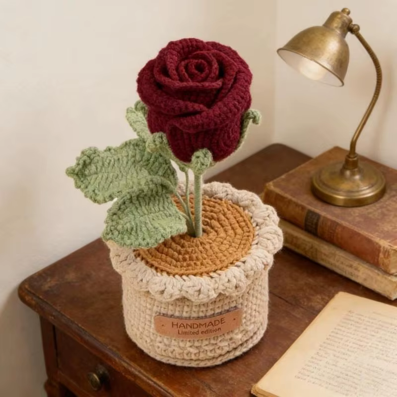 Arrangement fleurs roses Crochet