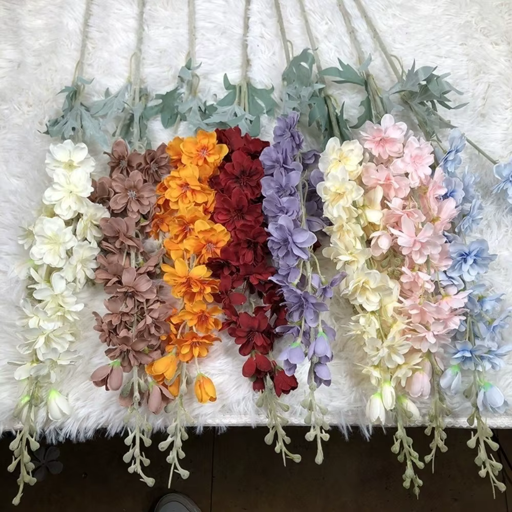 Nouvelles Grandes Fleurs Artificielles de Delphinium à 2 Tiges en Soie Floquée