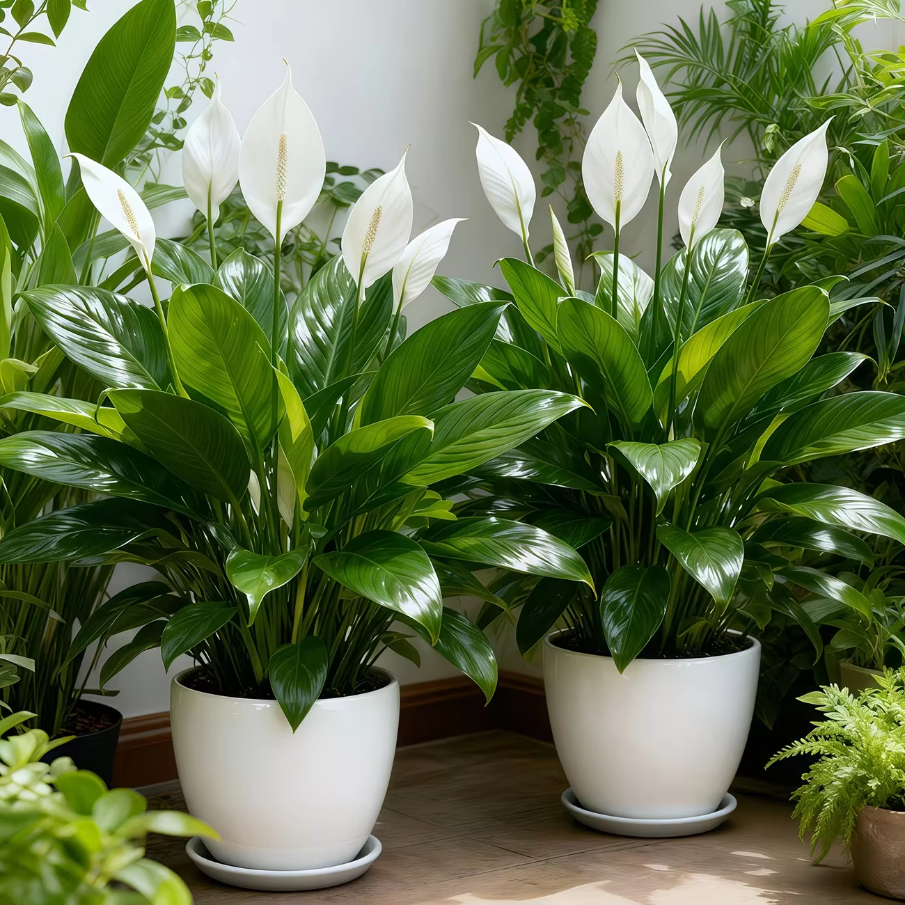 Fleur artificielle de calla printanière - Plante décorative à feuilles vertes et palmiers blancs pour la décoration