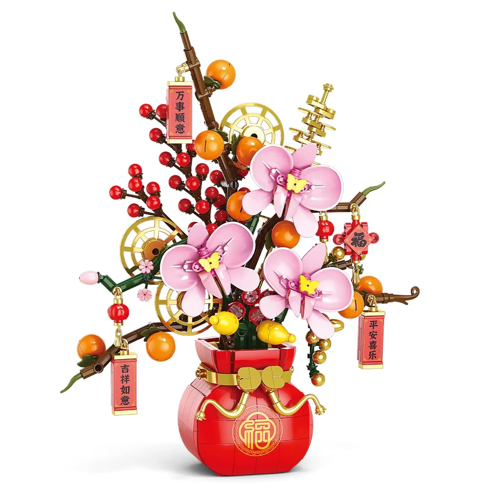Ville créativité Bouquet de fleurs fleur de prunier bonsaï plante en pot blocs de construction modèle décoration de la maison jouet pour enfants cadeau 