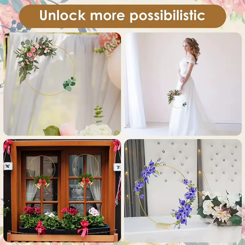 10 cerceaux floraux ronds en métal de 25 cm avec bases en bois pour décoration de table de mariage