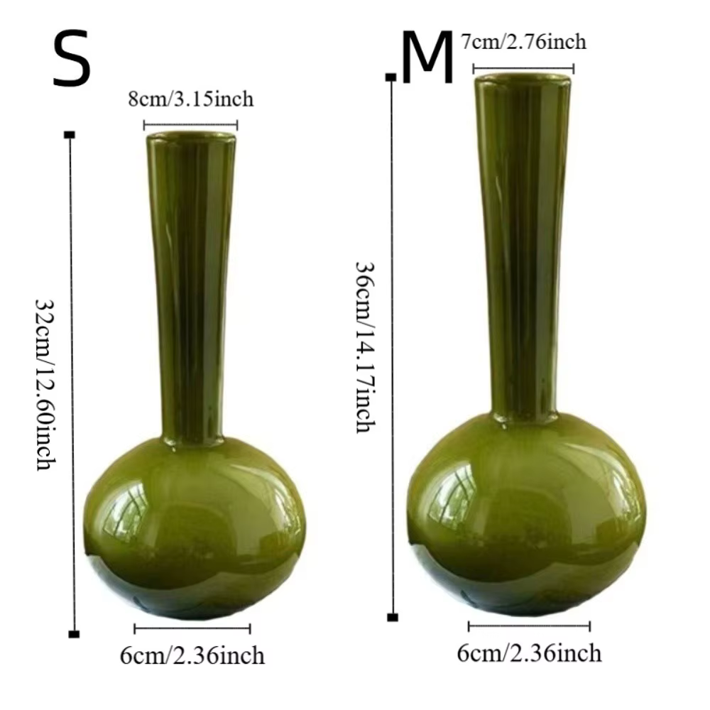 Vase en verre vert olive de style vintage français