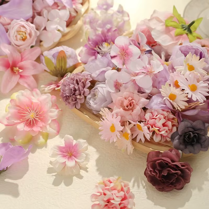 Fleurs artificielles roses en soie