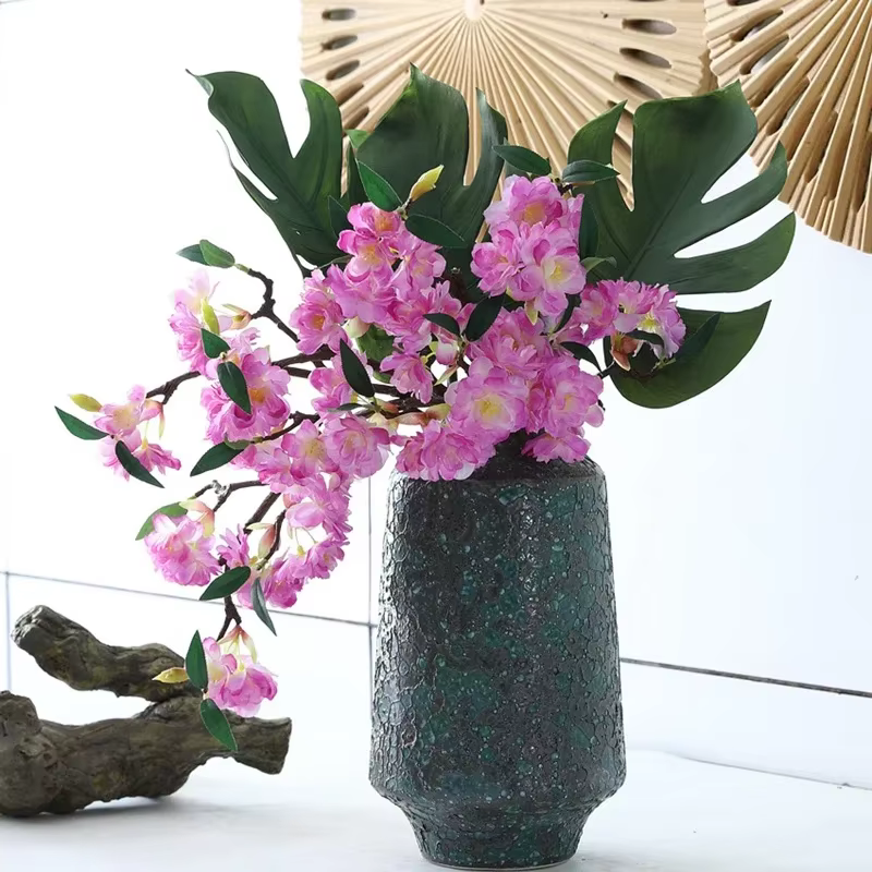 Vert Aloes 6 pièces artificielles 3 fourchues petite branche Sakura soie fausses fleurs décoration de mariage rose Simulation fleur de cerisier