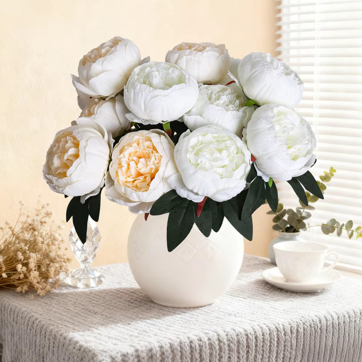 Bouquet de 7 grandes pivoines artificielles en soie pour mariage en extérieur