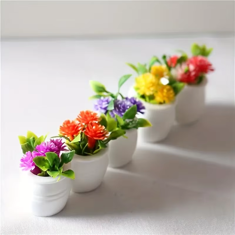 5 pièces Mini Pot de fleur décorations maisons de poupée fleurs artificielles vibrantes décor à la maison voiture