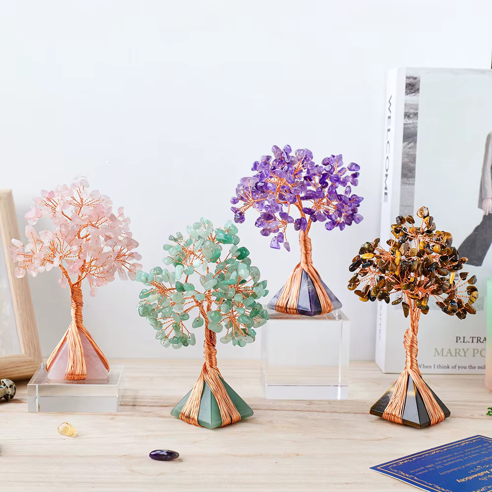 Arbre d'argent en Quartz Rose naturel