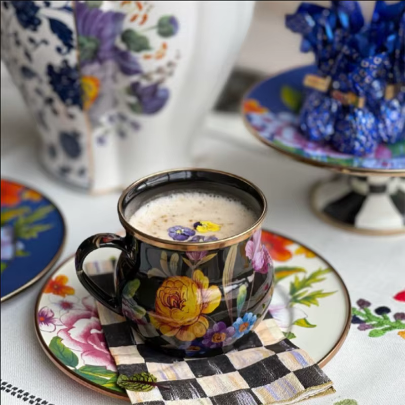 Tasse à eau en émail français rétro, tasse à fleurs en émail, tasse à café peinte, tasse à thé, Vase de 550ML, décoration de la maison, cadeau artisanal