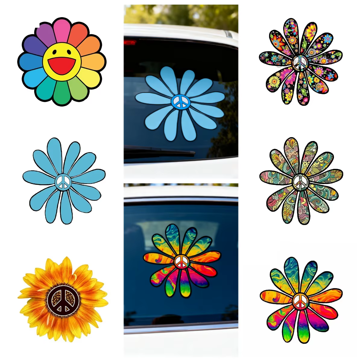 Autocollant de voiture Flower Power Peace, autocollant en vinyle imperméable, Design Hippie coloré pour Auto moto ordinateur portable pare-chocs fenêtre décor