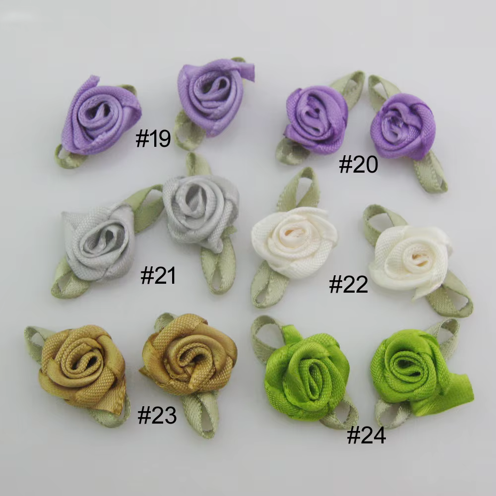 Rosettes roses avec ruban à la mode, 30 couleurs au choix, 50 pièces, accessoires de fleurs en tissu feuille, fournitures de couture artisanales pour bricolage