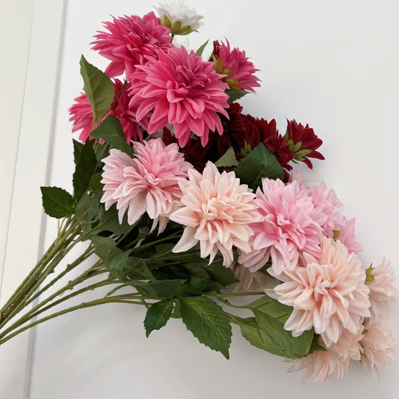 Dahlias en soie réaliste pour fête de mariage couronne de noël anniversaire bricolage maison bureau Vase décoration fleur artificielle