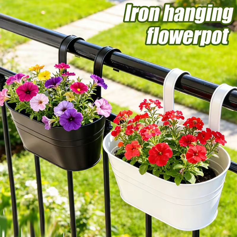 Pot de fleurs suspendu en fer pour balcon et jardin