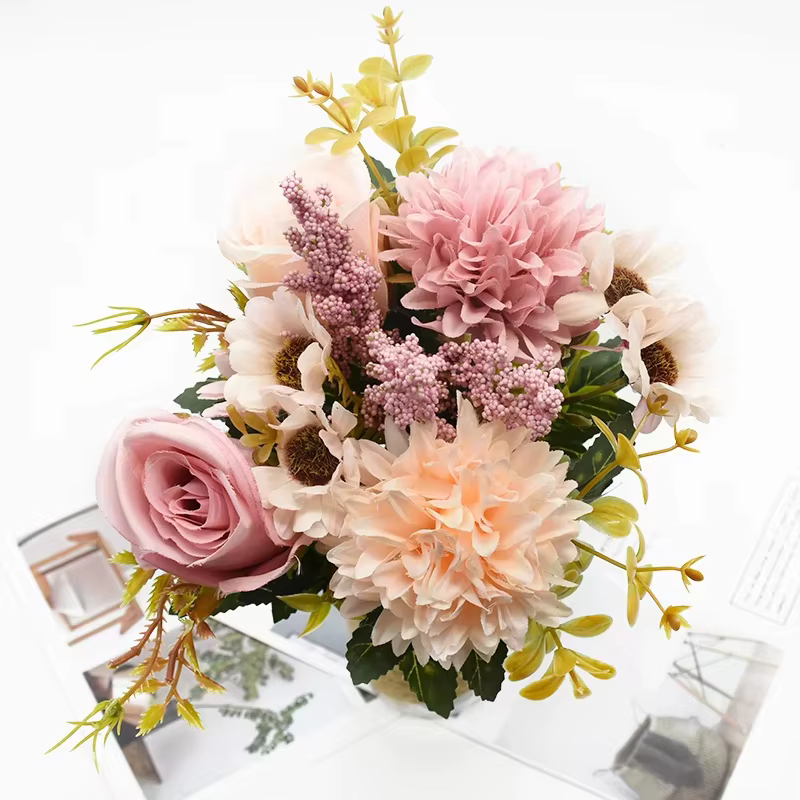 Fleurs artificielles Rose Chrysanthème Combinaison Bouquet Haute Qualité Décor À La Maison Automne Décoration DiyWedding Festival Beouquet