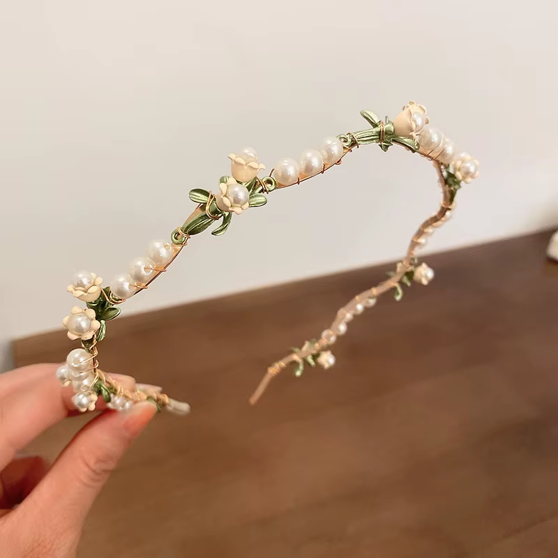 Bandeau de cheveux fleur perle pour femme, bandeau tête de mort haute, pression supérieure, breloque florale, accessoires pour cheveux polyvalents, mode