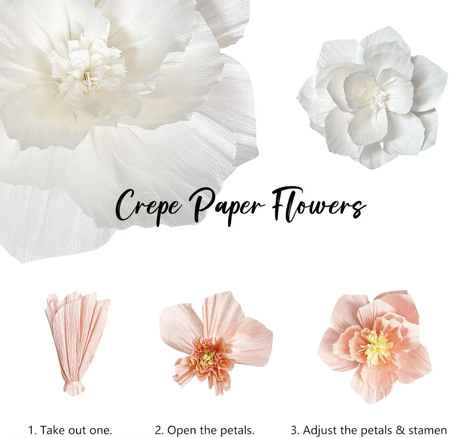 6 pièces fleurs en papier rose violet ivoire bleu clair Pastel crêpe artificielle tissu mur décor à la maison mariage anniversaire mariée bébé