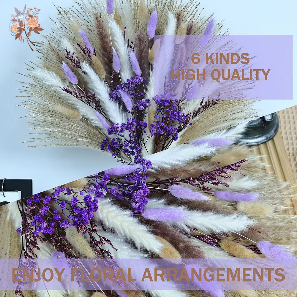 70 tiges séchées violet souffle de bébé queues de lapin herbe fleurs Bouquet décoratif chambre salon Vase remplissage Pampas décor à la maison