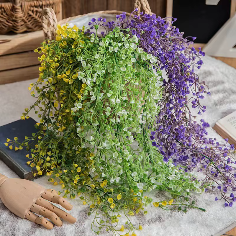 1 pièce de plante grimpante artificielle murale en saule clochette doré