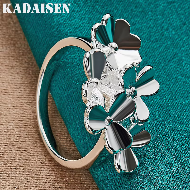 Argent sterling 925, cinq fleurs, 7-10 # Bague pour femmes, bijoux de charme pour mariage, fiançailles, fête, à la mode