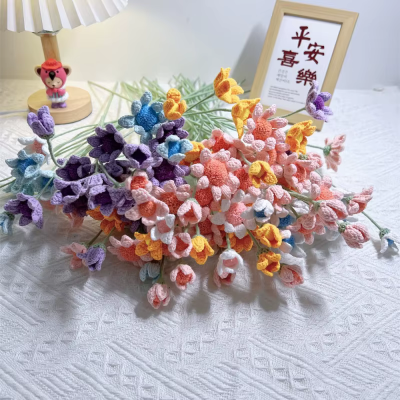 Bricolage fait à la main Crochet chrysanthème bleu petite fleur fini décor à la maison