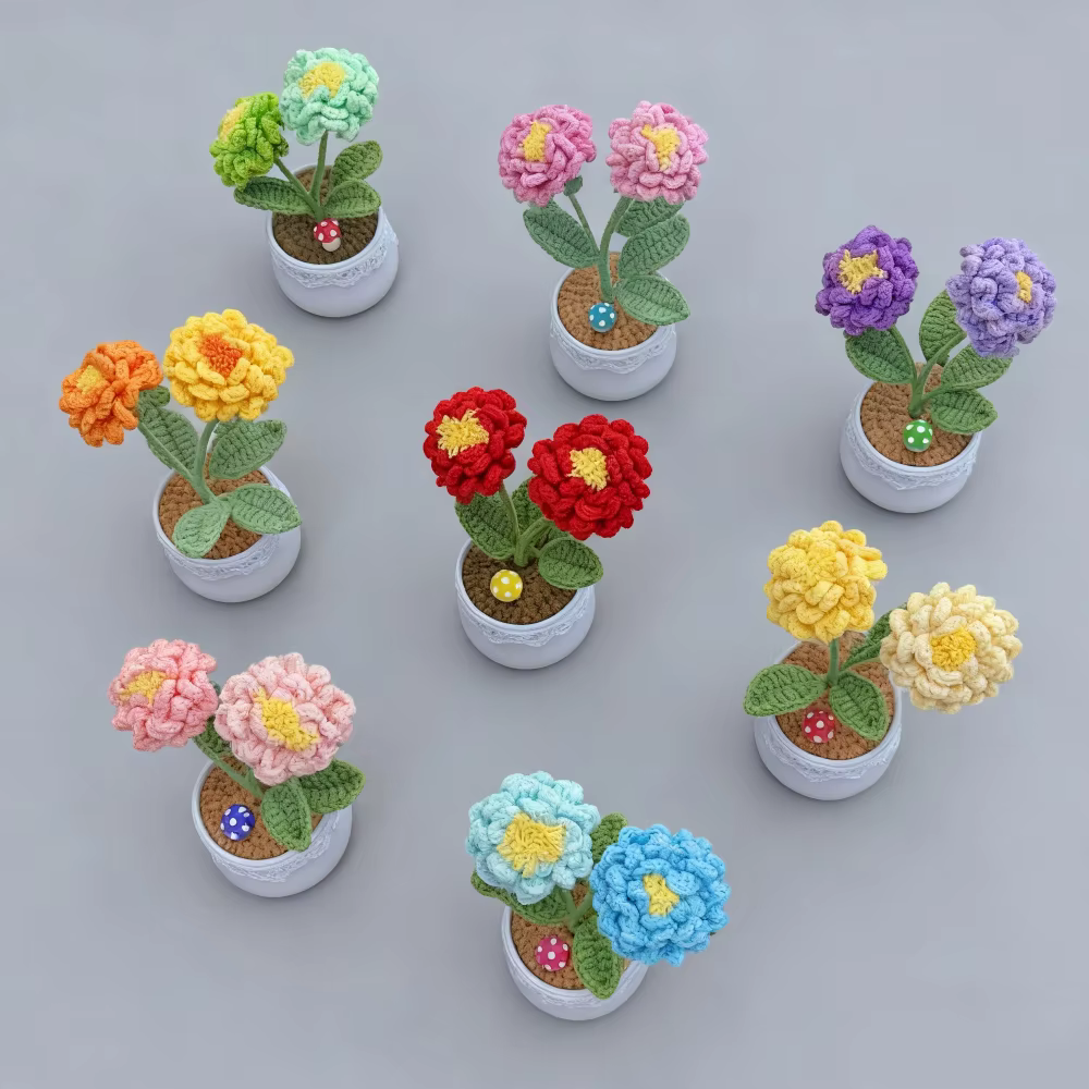 Pivoine au Crochet faite à la main en pot