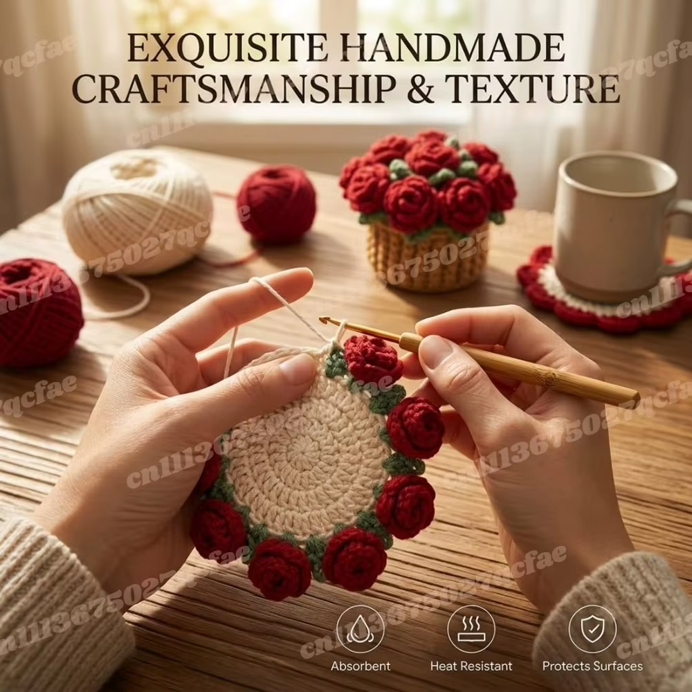 Sous-verres en crochet motif bouquet de fleurs