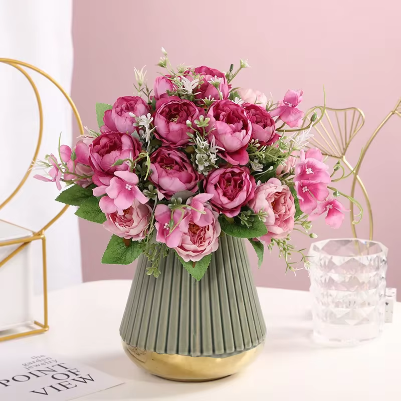 Vert Aloes 2 pièces fleurs artificielles soie violet pivoine fausse fleur coin Rose parfum pivoines Bouquet Restaurant décoration