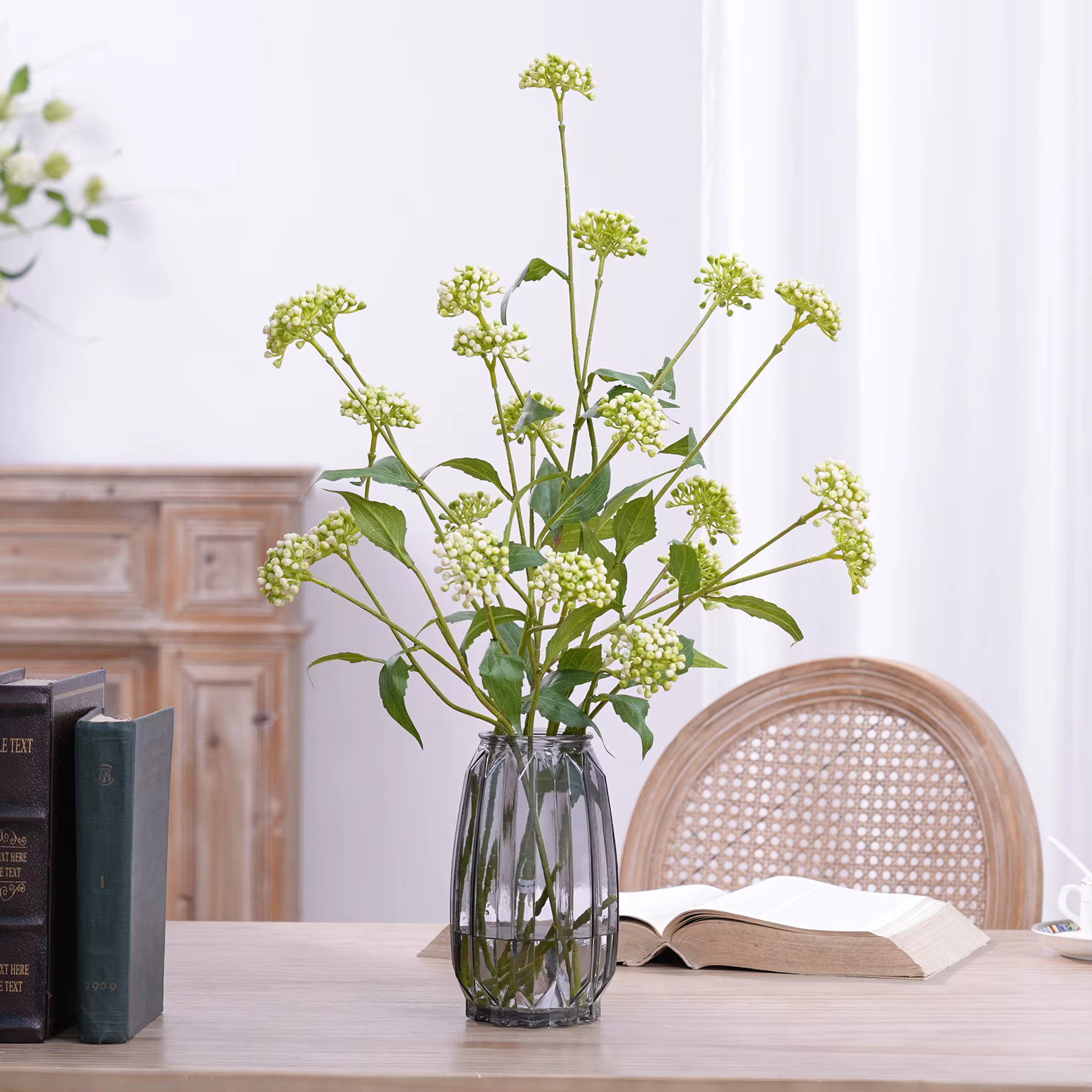 C1015 Plante Artificielle Branche de Chrysanthème Vert Fleur Blanche Arrangement Floral Mariage Décoration de Table Maison Accessoires de Photographie