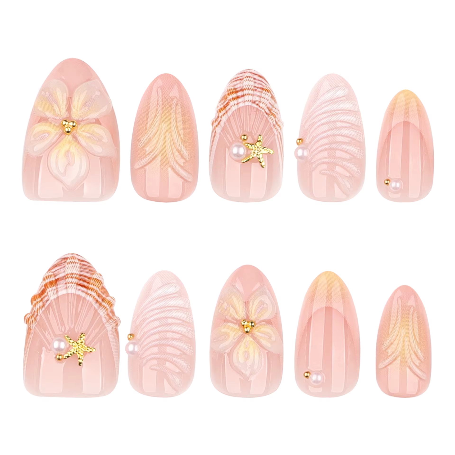 30 faux ongles de style français avec dégradé de fleurs et perles, design 3D pour femmes