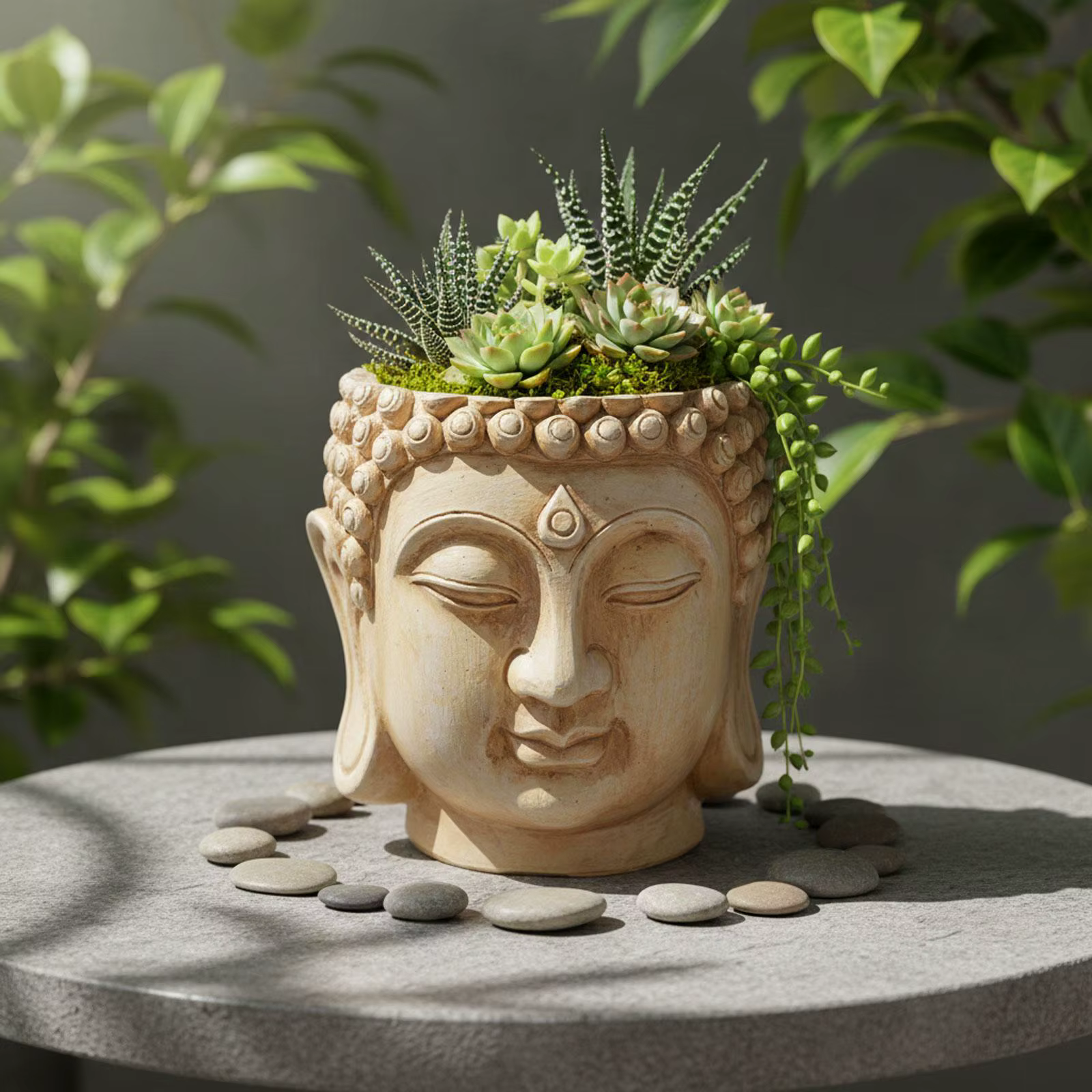 Pot de fleurs en résine en forme de Bouddha