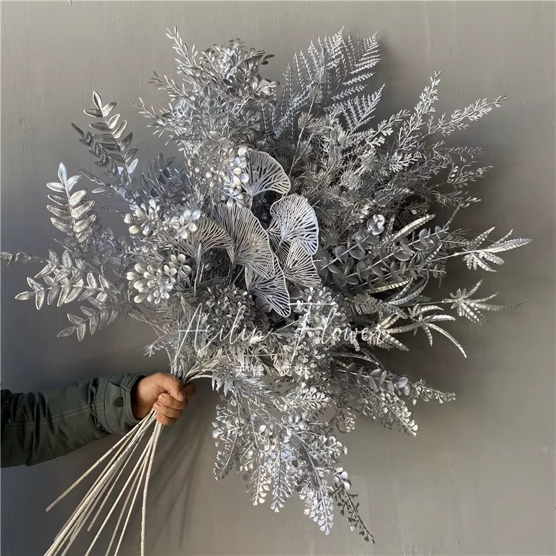 Feuilles de fleurs artificielles série argent