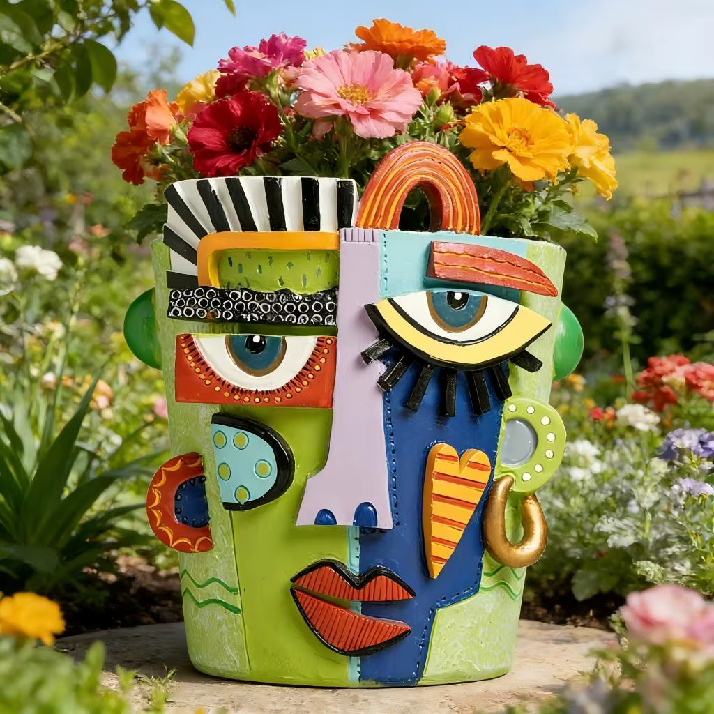 Pot de fleur de visage abstrait