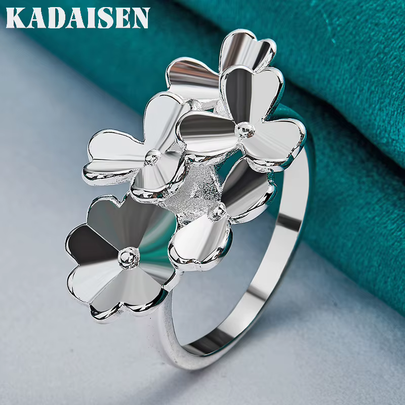 Argent sterling 925, cinq fleurs, 7-10 # Bague pour femmes, bijoux de charme pour mariage, fiançailles, fête, à la mode
