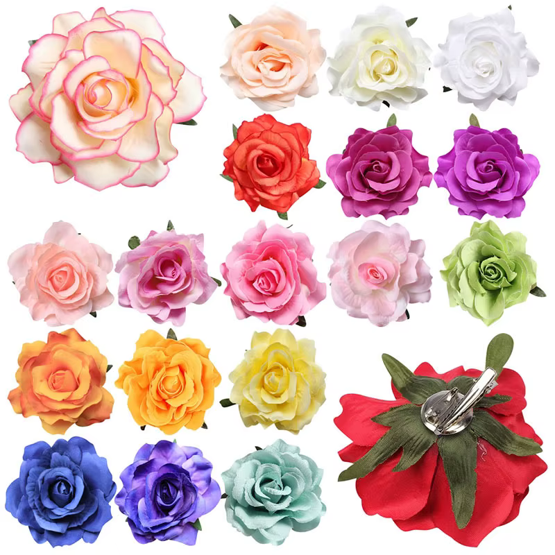 Pinces à cheveux fleur rose pour femmes et filles, cordon floral Él, épingle à cheveux faite à la main, rouge, patients de mariage, accessoires pour cheveux