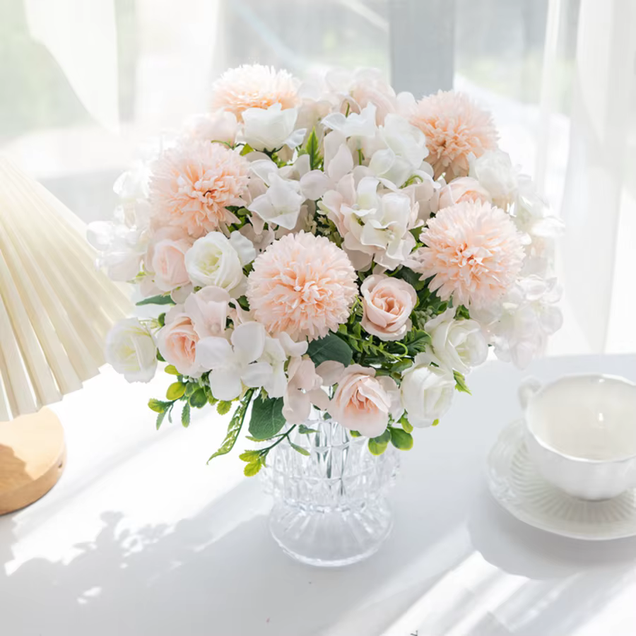 Fleurs artificielles Rose chrysanthème soie Bouquet saint valentin mariage extérieur cour jardin arc décor maison chambre guirlande accessoires