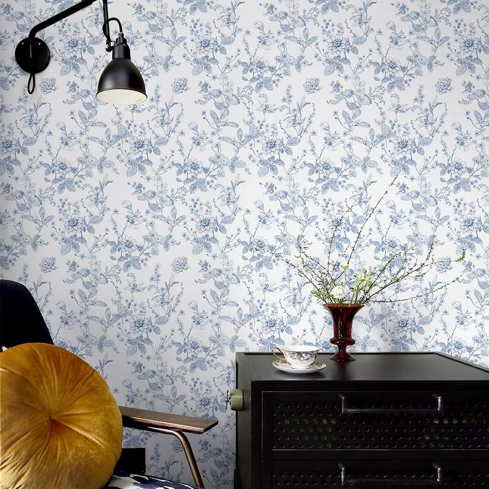 Papier peint auto-adhésif à fleurs bleues