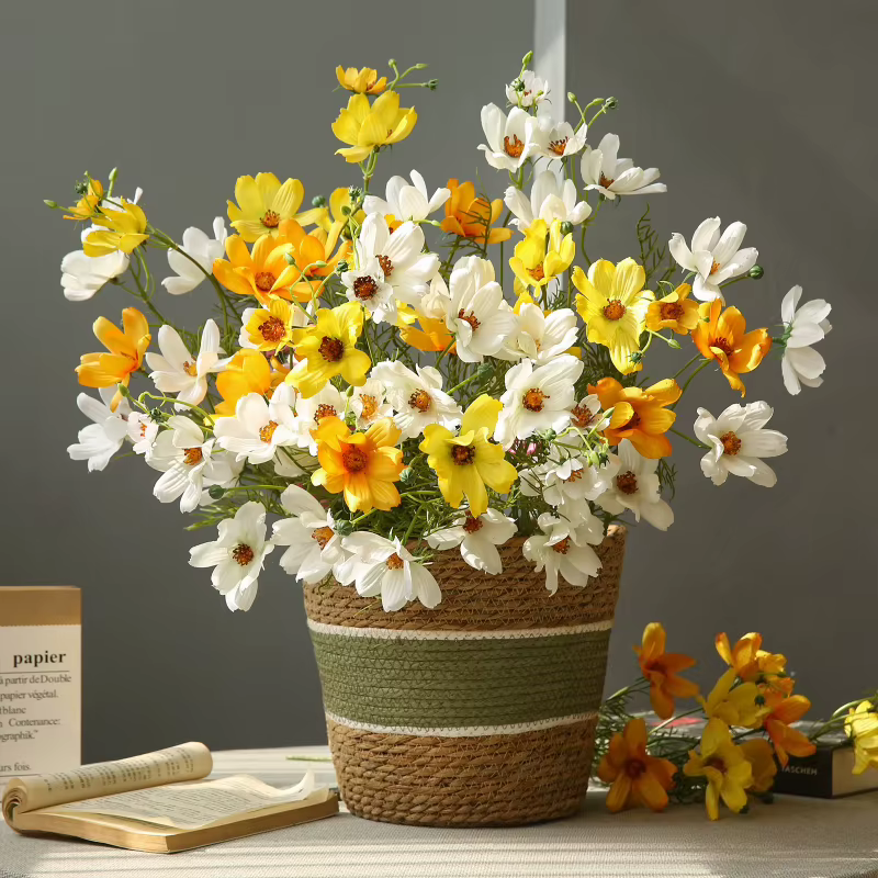 12 pièces de fleurs artificielles en soie de simulation de coreopsis